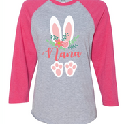 Floral Bunny Ears & Feet with Nana Easter Raglan Tee