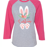 Floral Bunny Ears & Feet with Custom Name Easter Raglan Tee