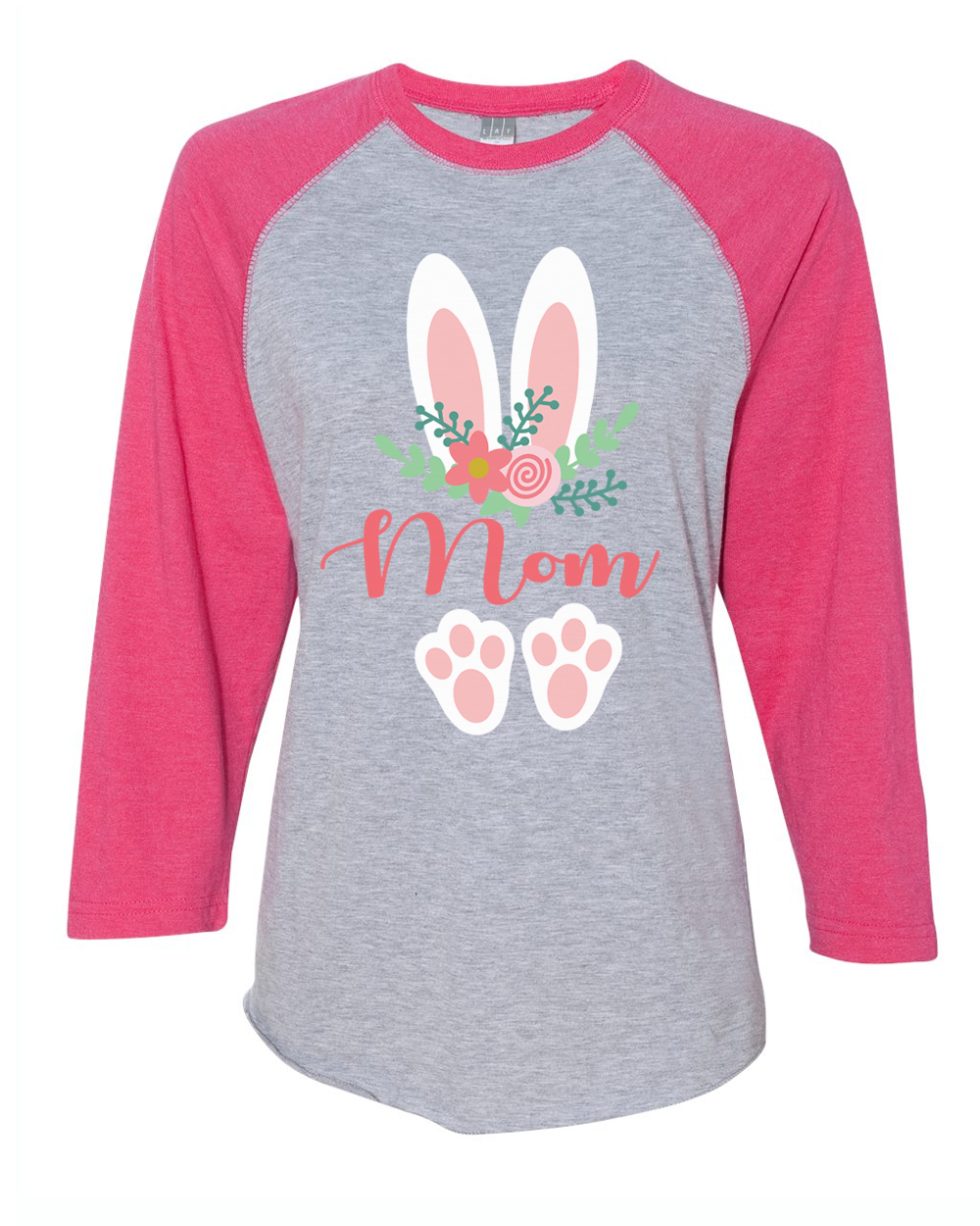 Floral Bunny Ears & Feet with Mom Easter Raglan Tee
