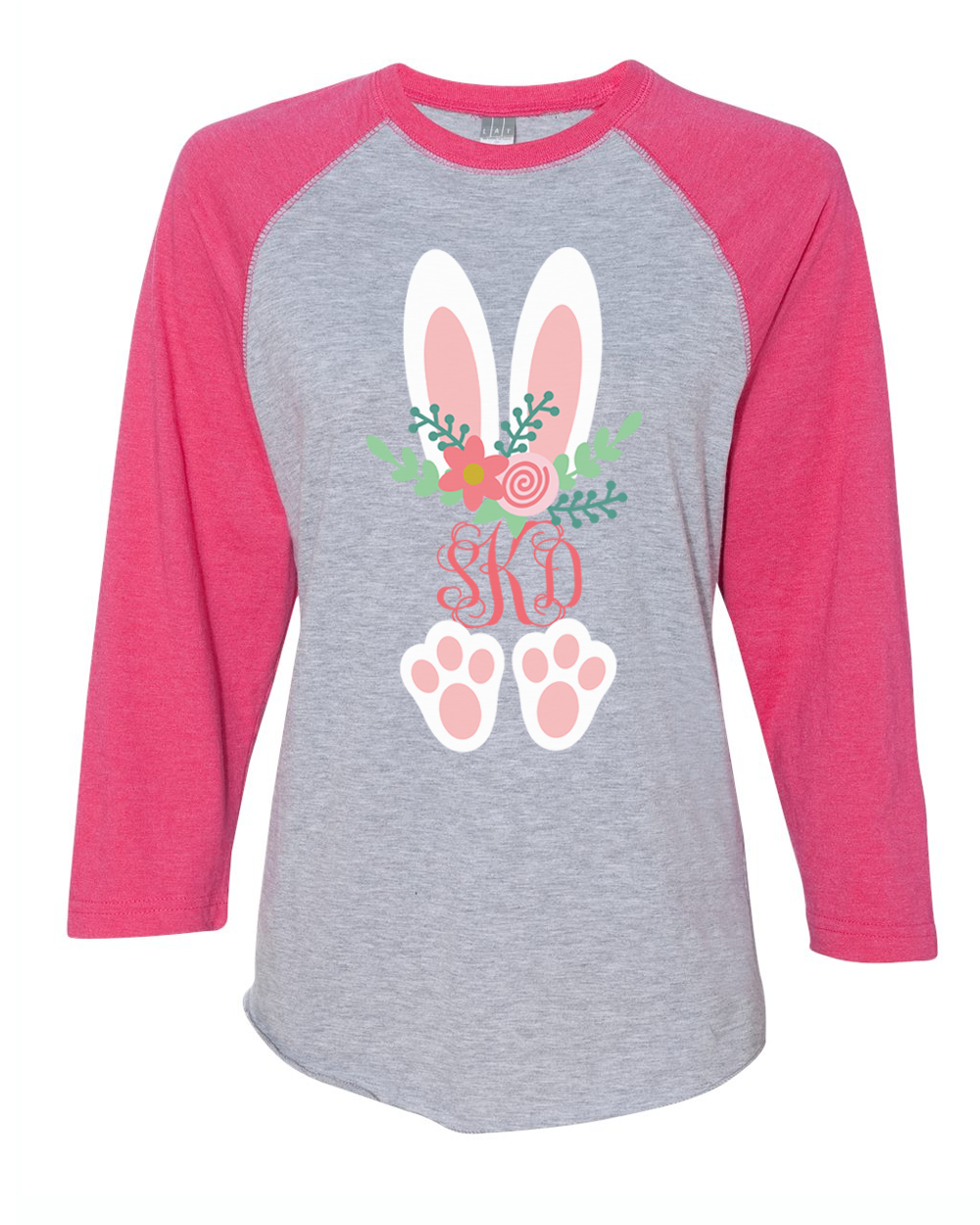 Monogram Floral Bunny Ears & Feet Easter Raglan Tee