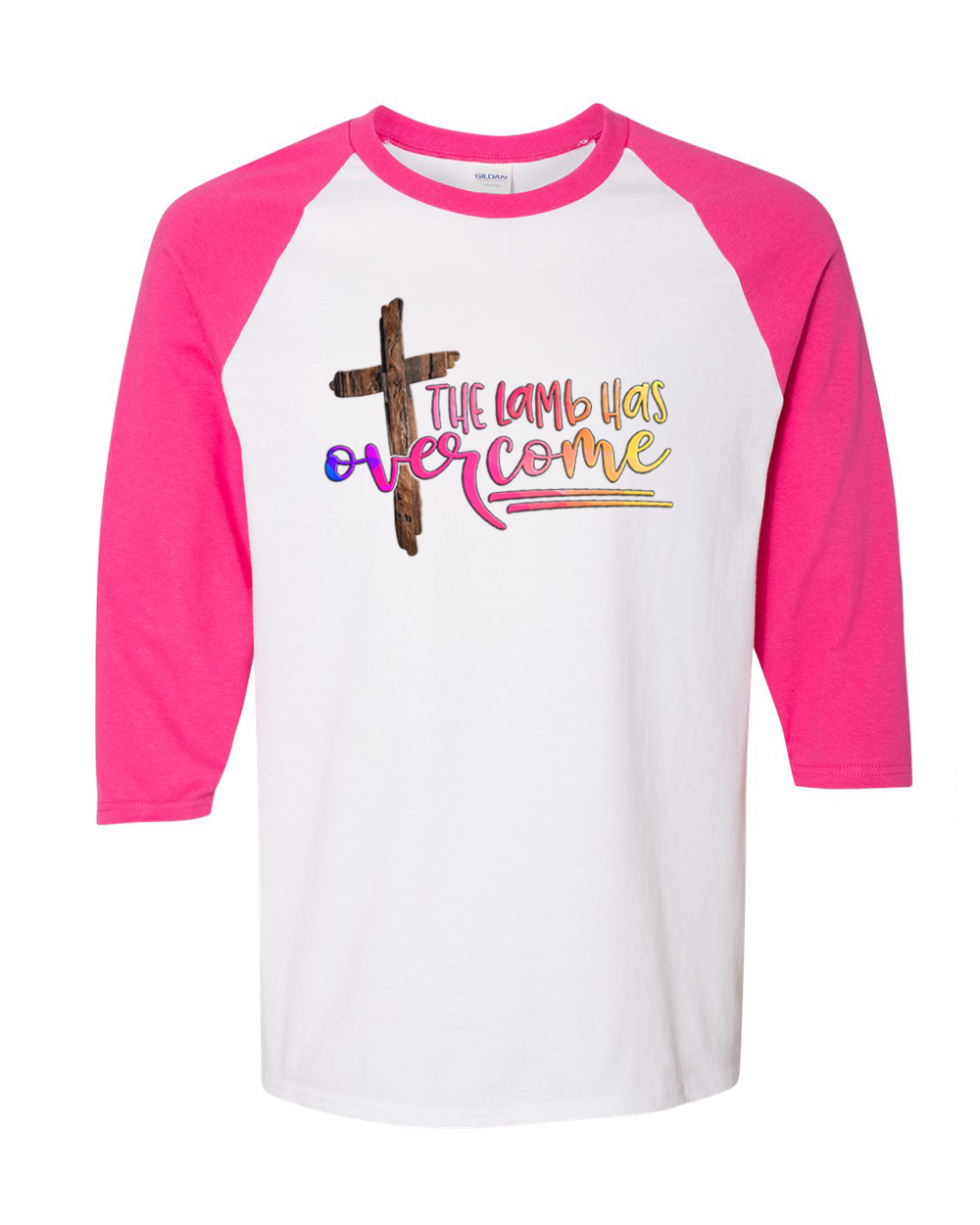 The Lamb has Overcome Cross Raglan Tee