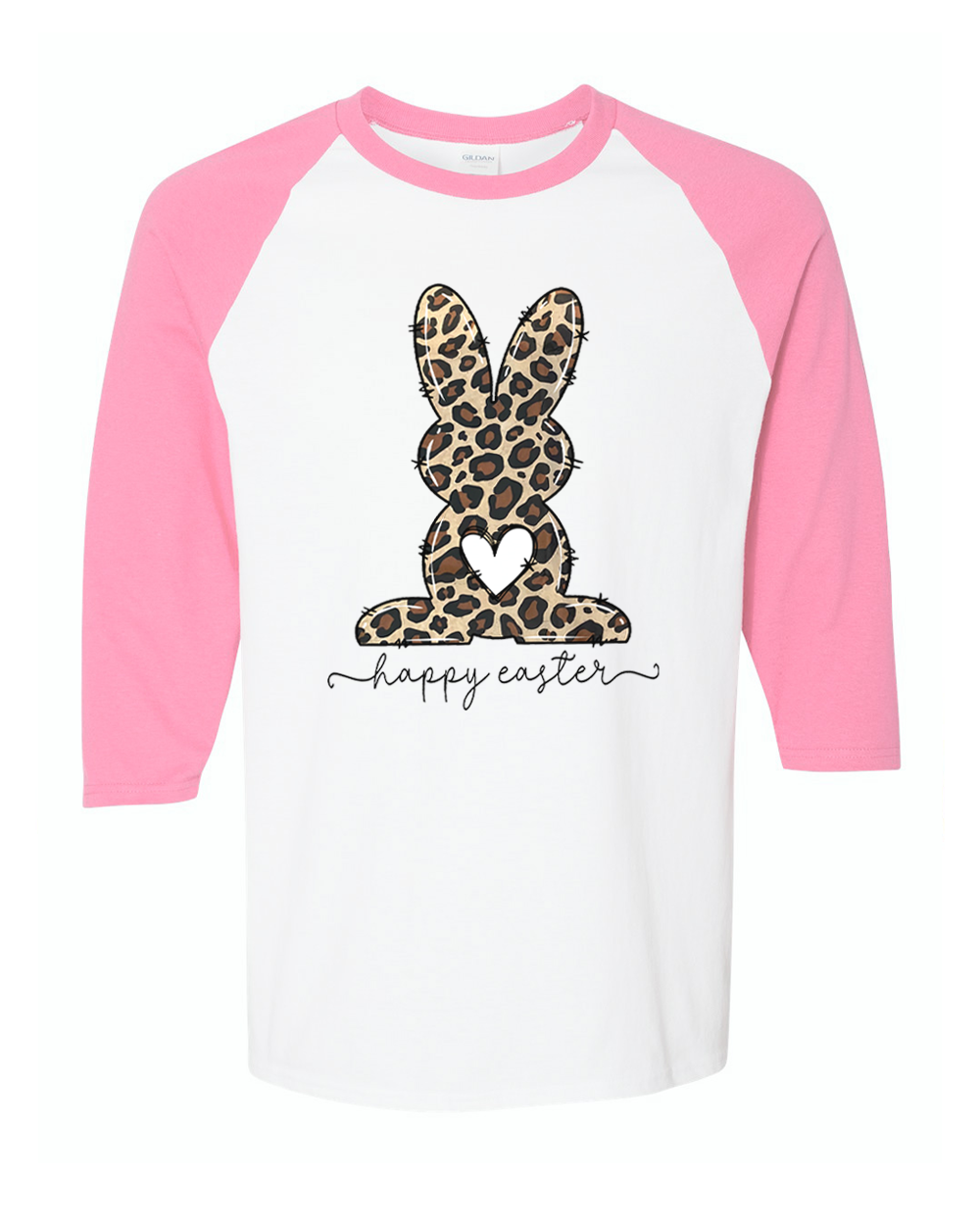 Leopard Print Bunny Happy Easter Raglan Tee