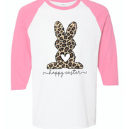 Leopard Print Bunny Happy Easter Raglan Tee
