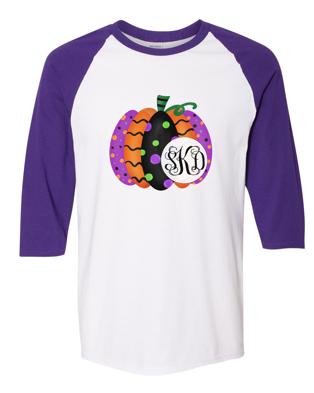 Monogrammed Colorful Halloween Pumpkin Raglan Shirt