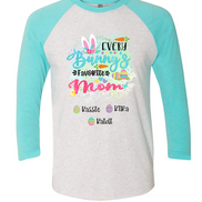 Personalized Shirt For Mom Every Bunny's Favorite & Easter Eggs with Custom Kids Name Easter Day Raglan Tee