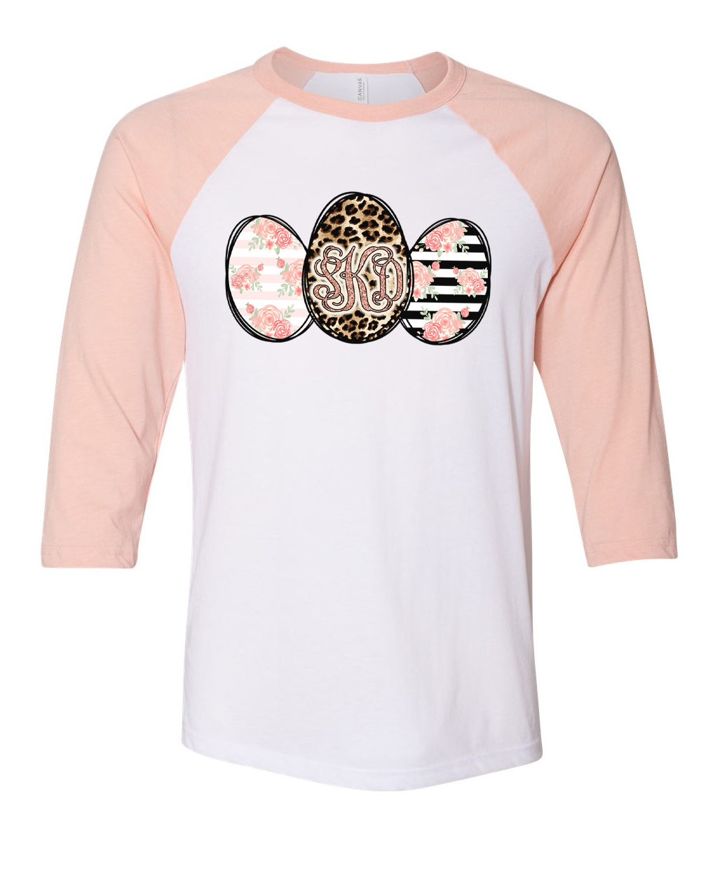 Monogram Leopard Rose Gold Easter Eggs Raglan Tee