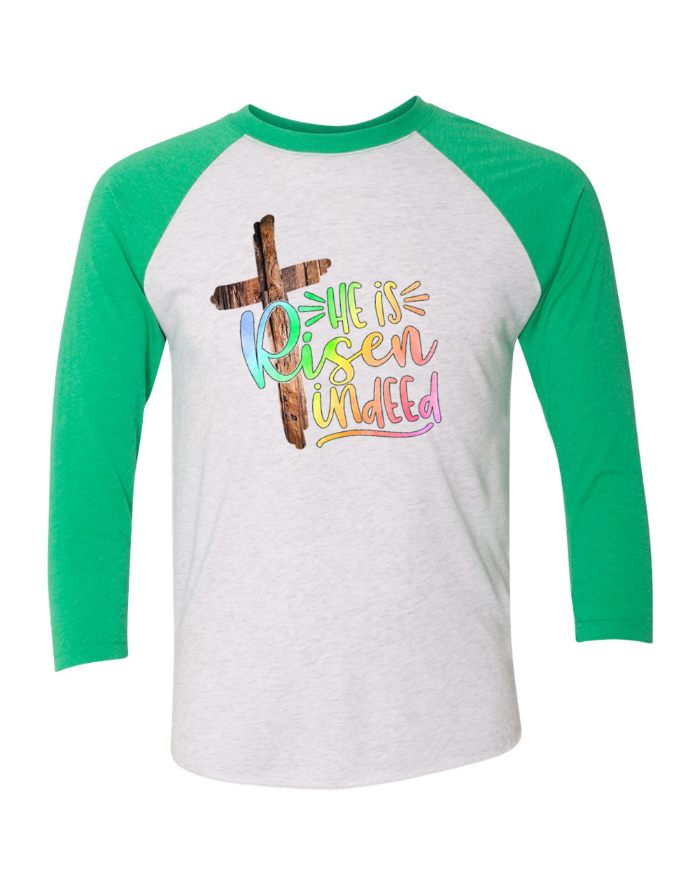 He Is Risen Cross Easter Raglan Tee