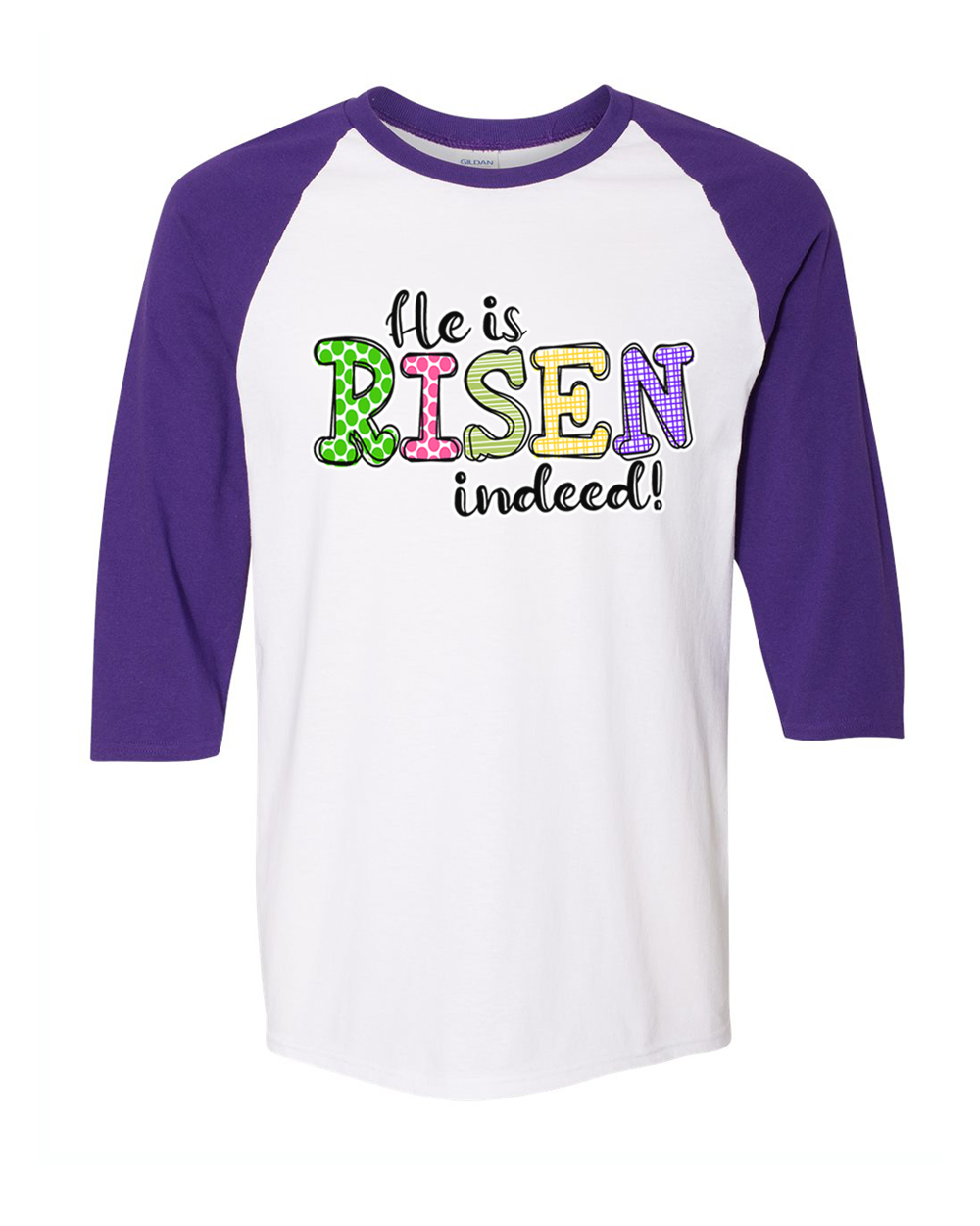 He Is Risen Indeed Colorful Christian Easter Raglan Tee