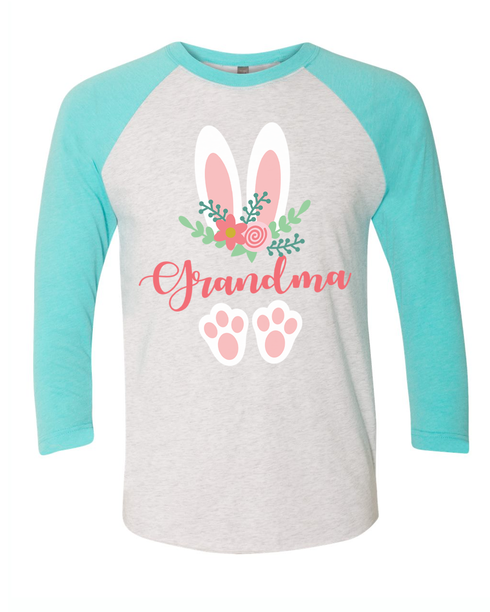 Floral Bunny Ears & Feet with Grandma Easter Raglan Tee