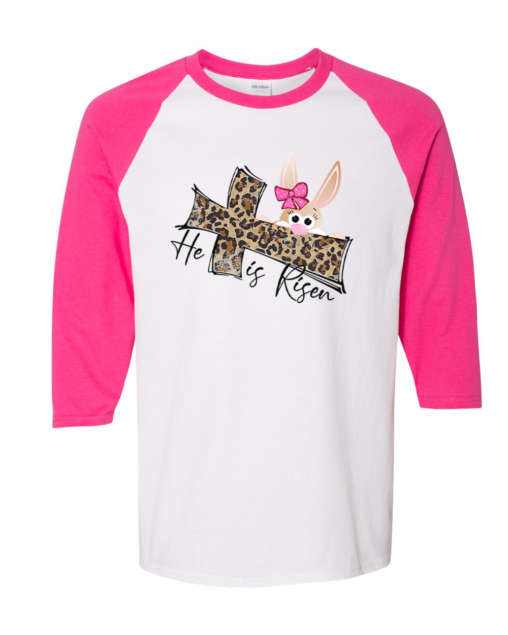 Risen Leopard Cross Easter Bunny Raglan Tee