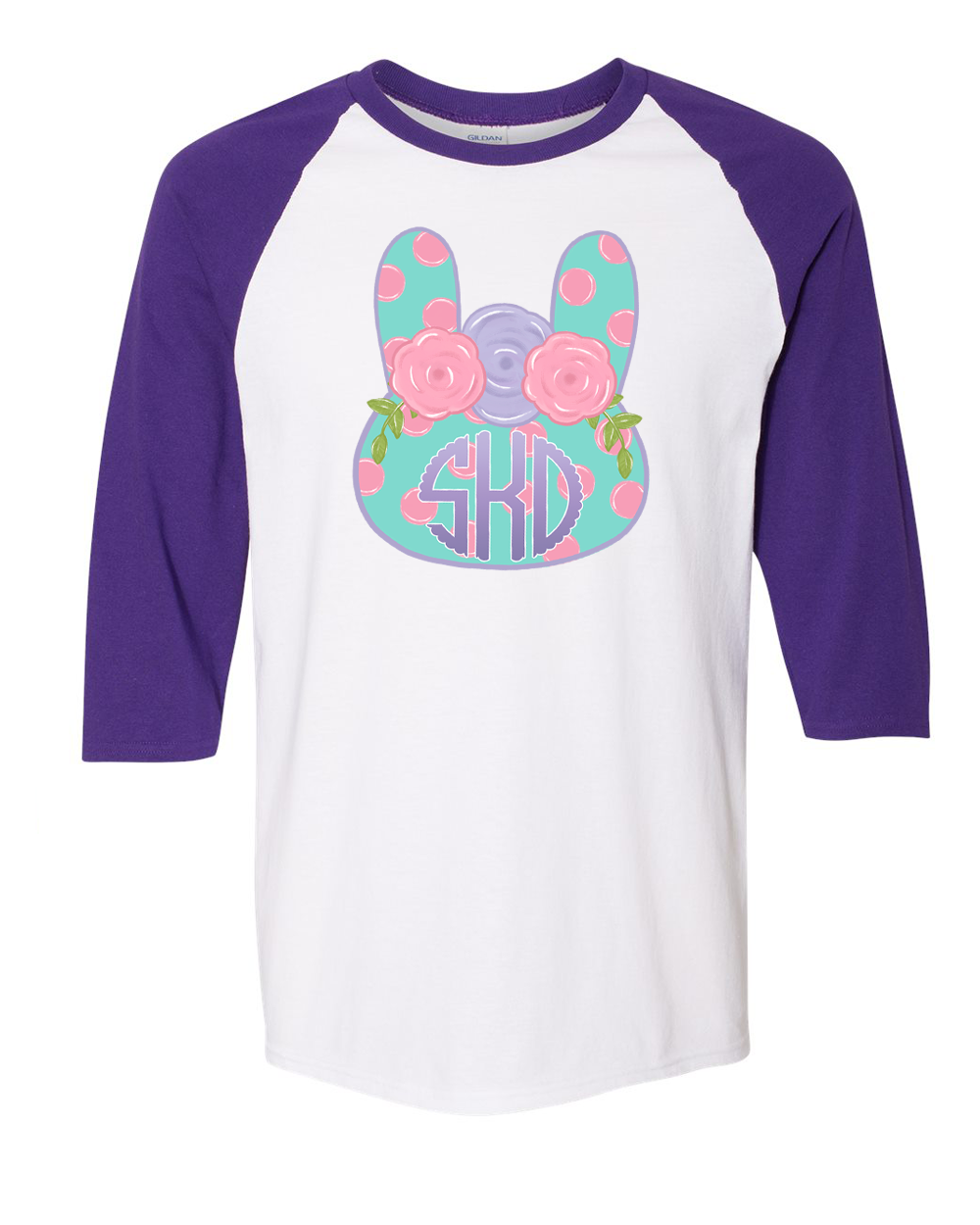 Monogram Polka Dot Bunny Head Easter Raglan Tee