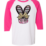 Monogram Black and Rose Bunny Head Easter Raglan Tee
