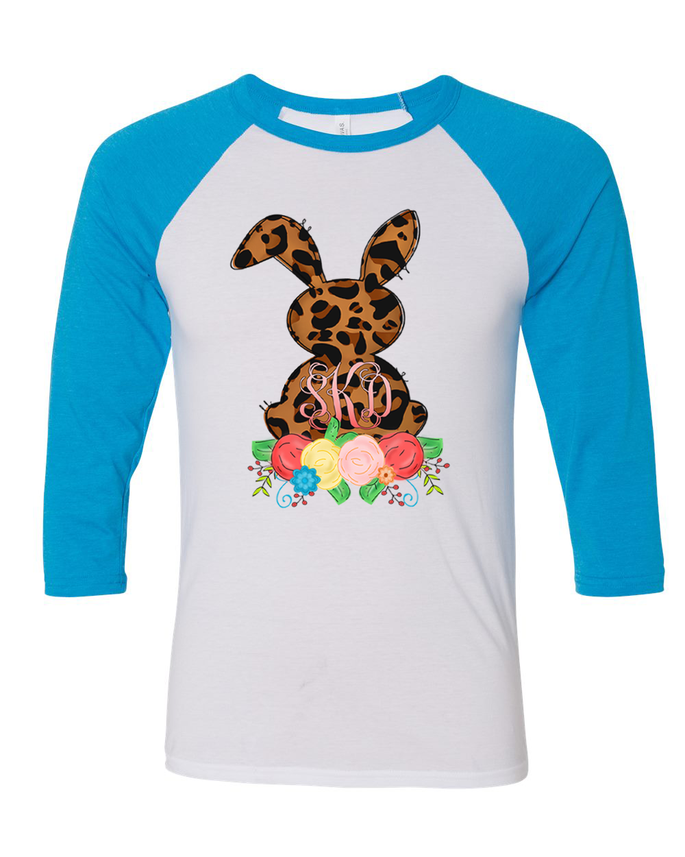 Monogram Leopard Print Easter Bunny Raglan Tee