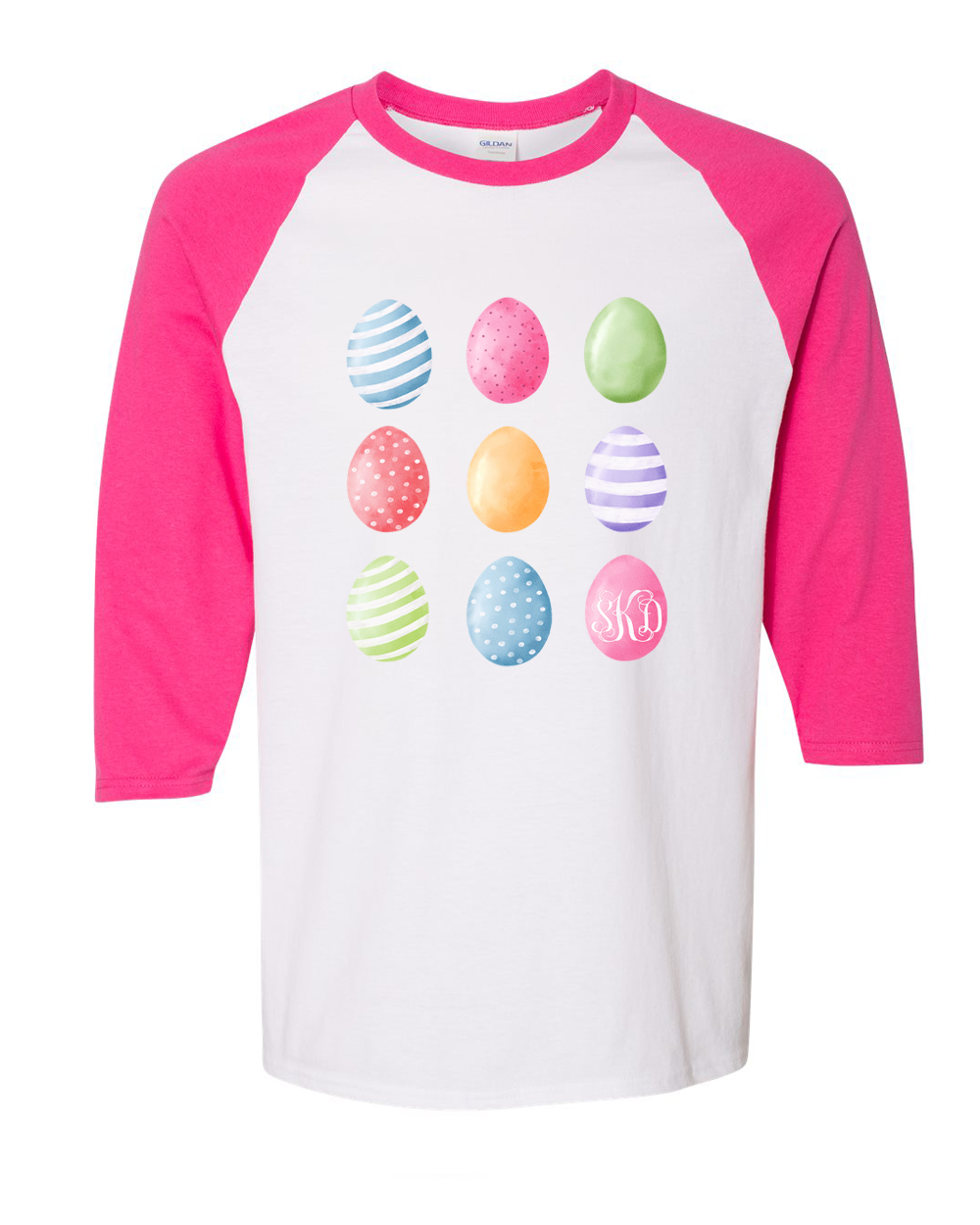 Monogram Watercolor Easter Eggs Raglan Tee