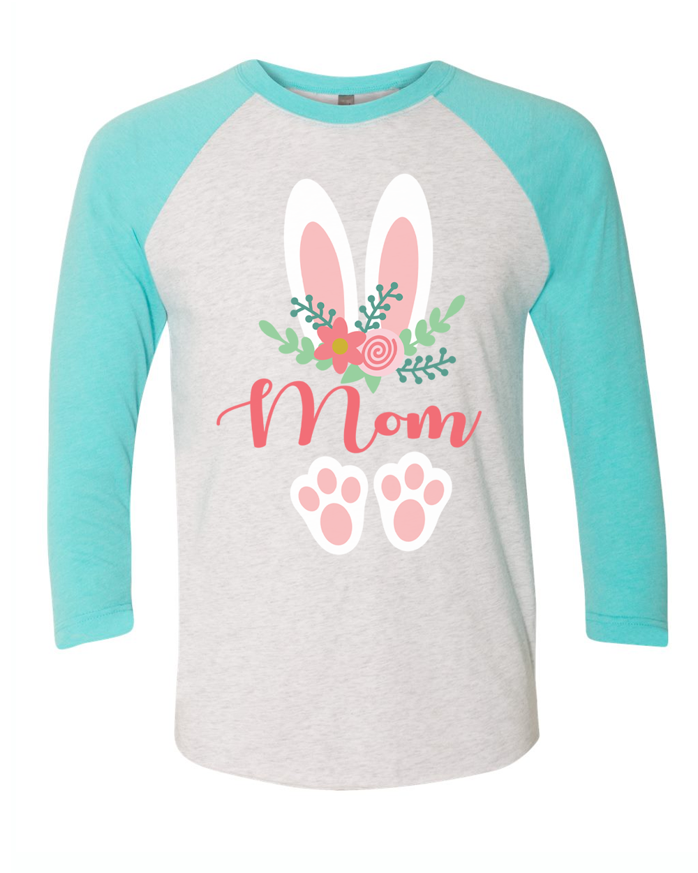 Floral Bunny Ears & Feet with Mom Easter Raglan Tee