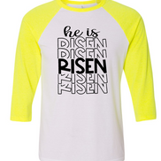 He Is Risen Mirror Print Christian Easter Raglan Tee