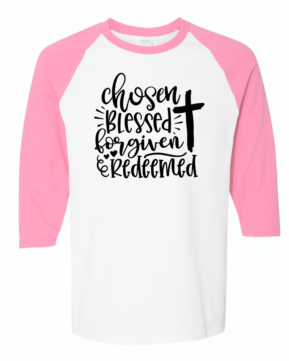 Chosen, Blessed, Forgiven, Redeemed Cross Raglan Tee