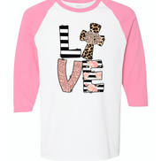 Monogram Leopard Rose Gold LOVE Cross Raglan Tee