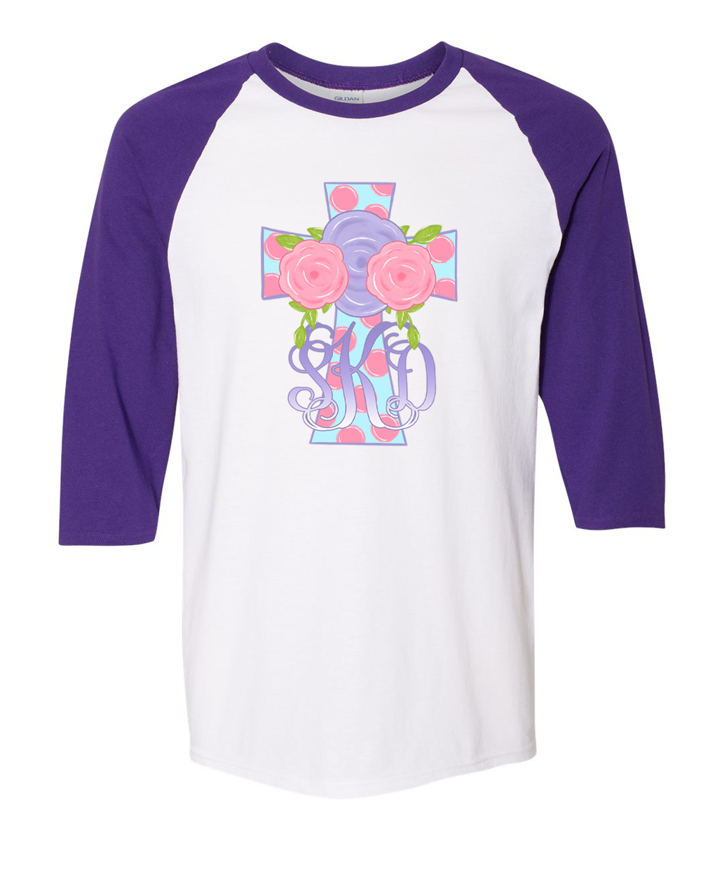 Monogram Pink Polka Dot Easter Cross Raglan Tee