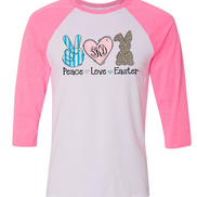 Monogram Peace, Love, Easter Bunny Raglan Tee