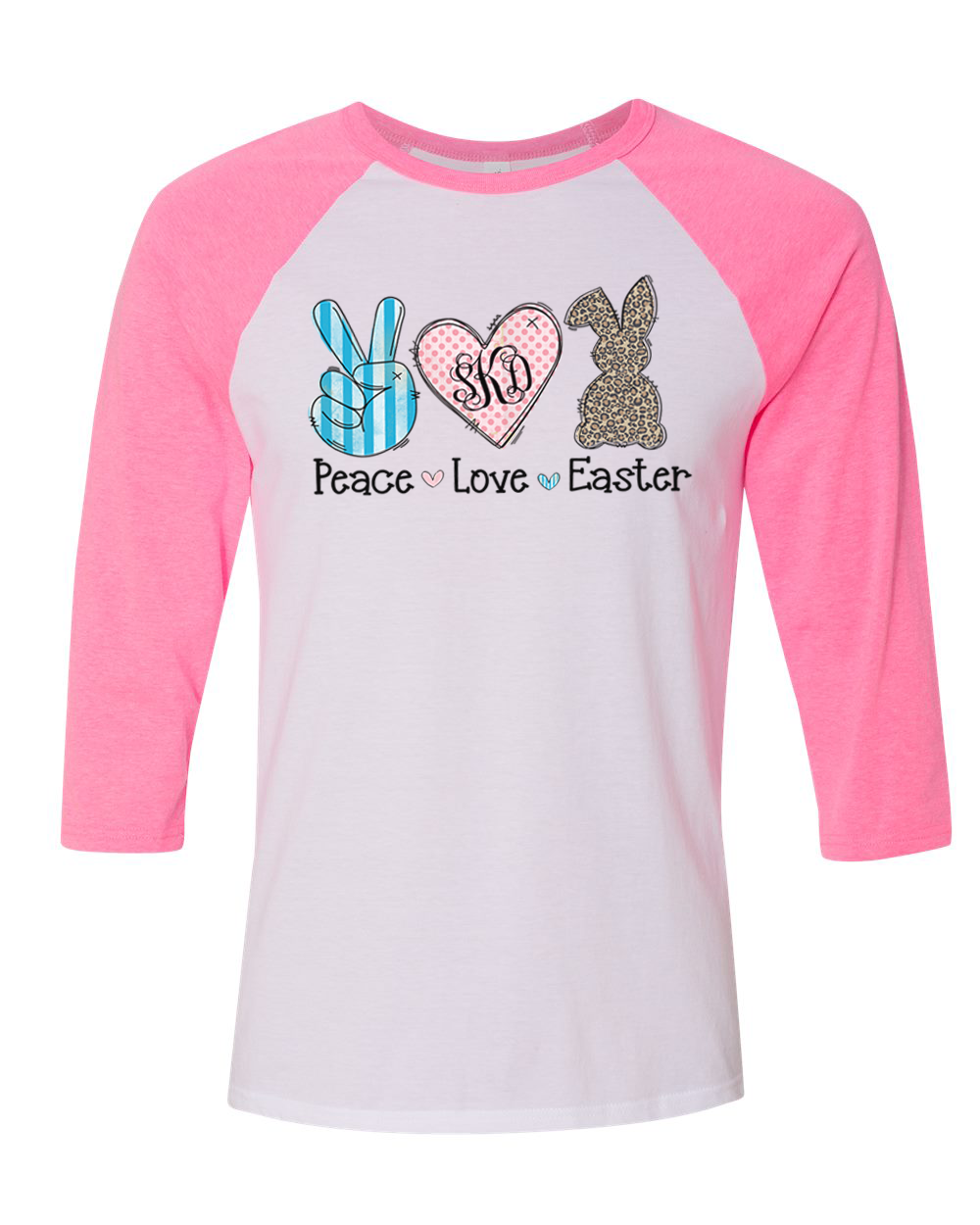 Monogram Peace, Love, Easter Bunny Raglan Tee
