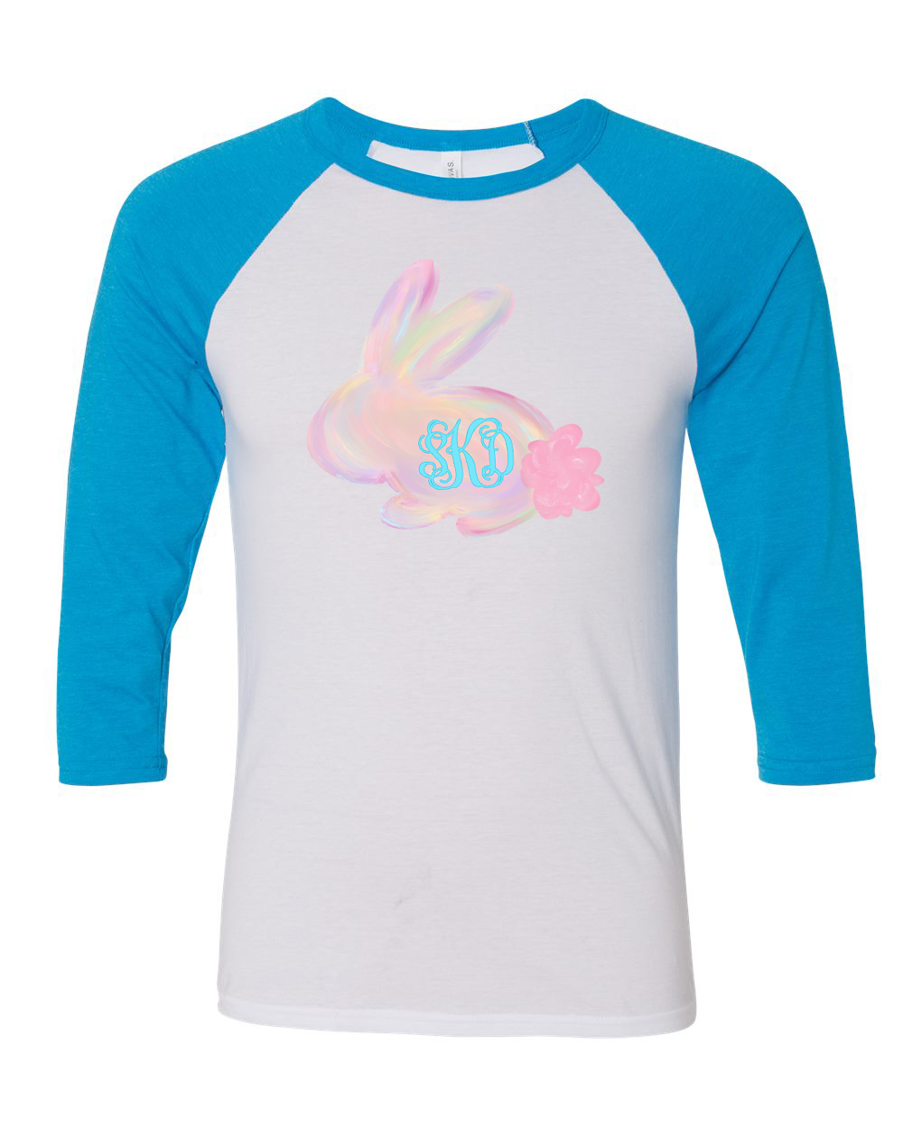 Monogram Watercolor Bunny Easter Raglan Tee