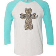 True Story Distressed Leopard Cross Easter Raglan Tee