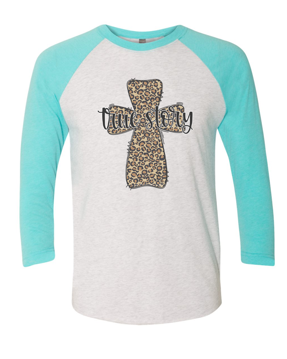 True Story Distressed Leopard Cross Easter Raglan Tee