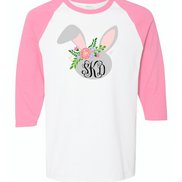 Monogram Floral Bunny Head Easter Raglan Tee