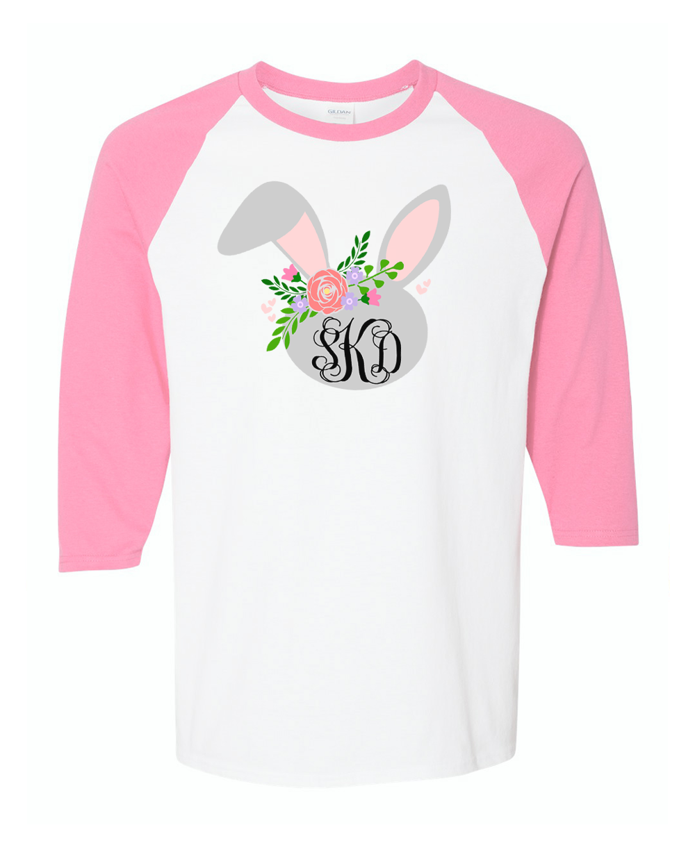 Monogram Floral Bunny Head Easter Raglan Tee