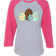 Monogram Leopard Print Easter Eggs Raglan Tee