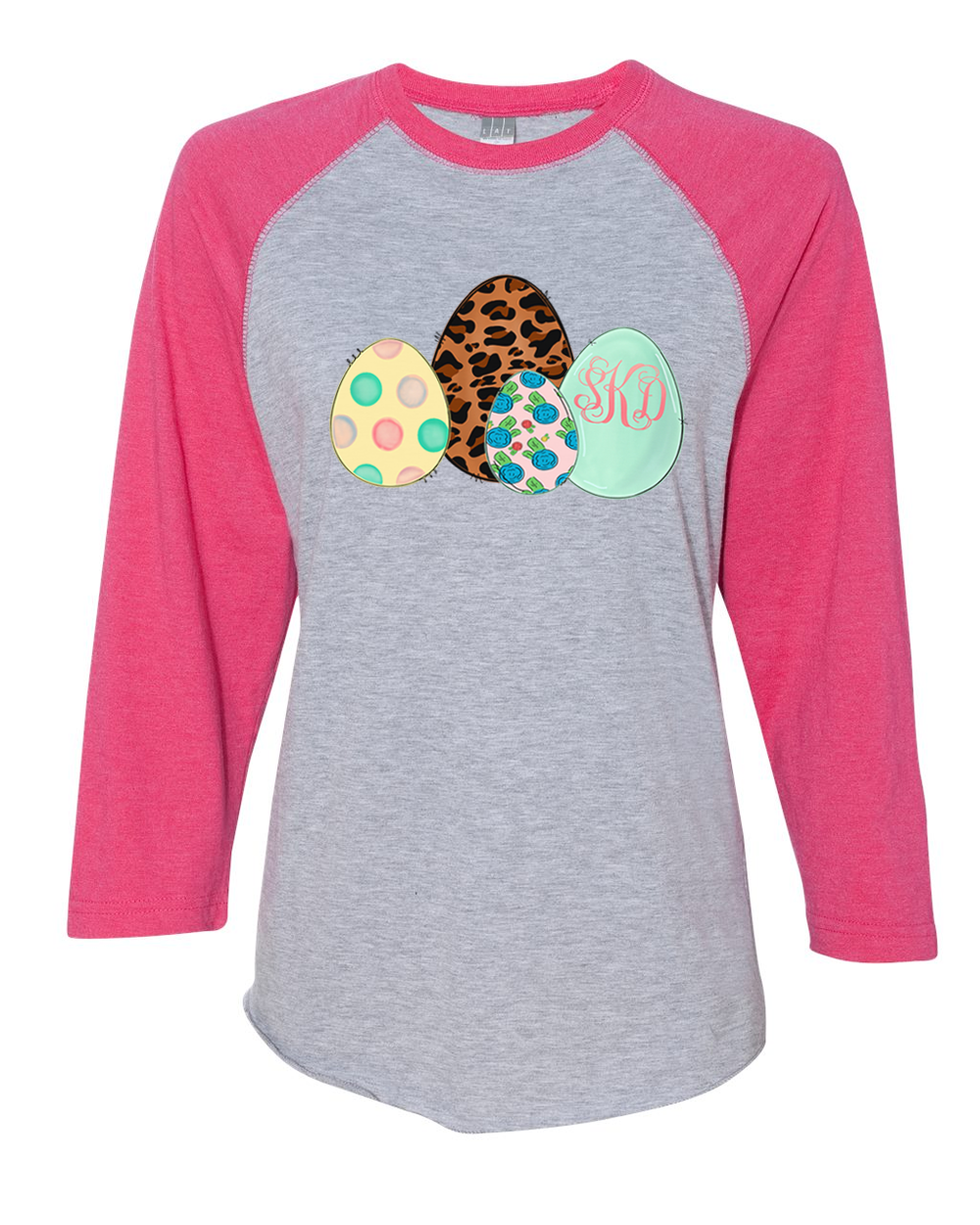Monogram Leopard Print Easter Eggs Raglan Tee