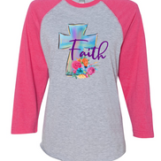 Faith Watercolor Cross Raglan Tee