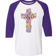 Monogram Floral Cross Raglan Tee