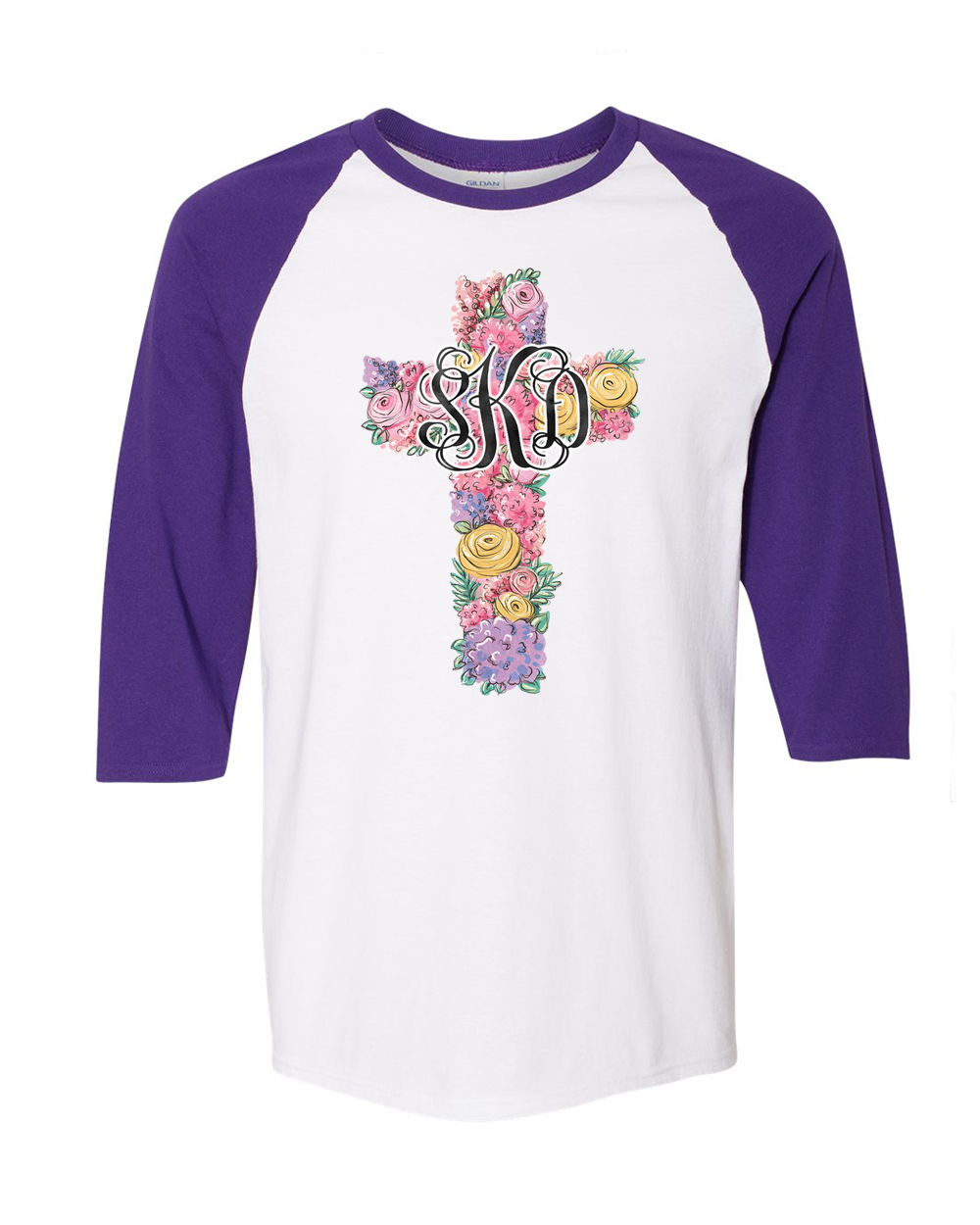 Monogram Floral Cross Raglan Tee