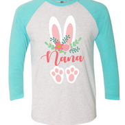 Floral Bunny Ears & Feet with Nana Easter Raglan Tee