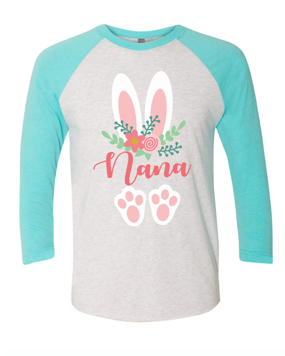 Floral Bunny Ears & Feet with Nana Easter Raglan Tee
