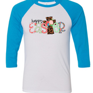 Happy Easter with Leopard Print Cross Raglan Tee