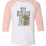 He Is Risen Black Dot Cross Easter Raglan Tee