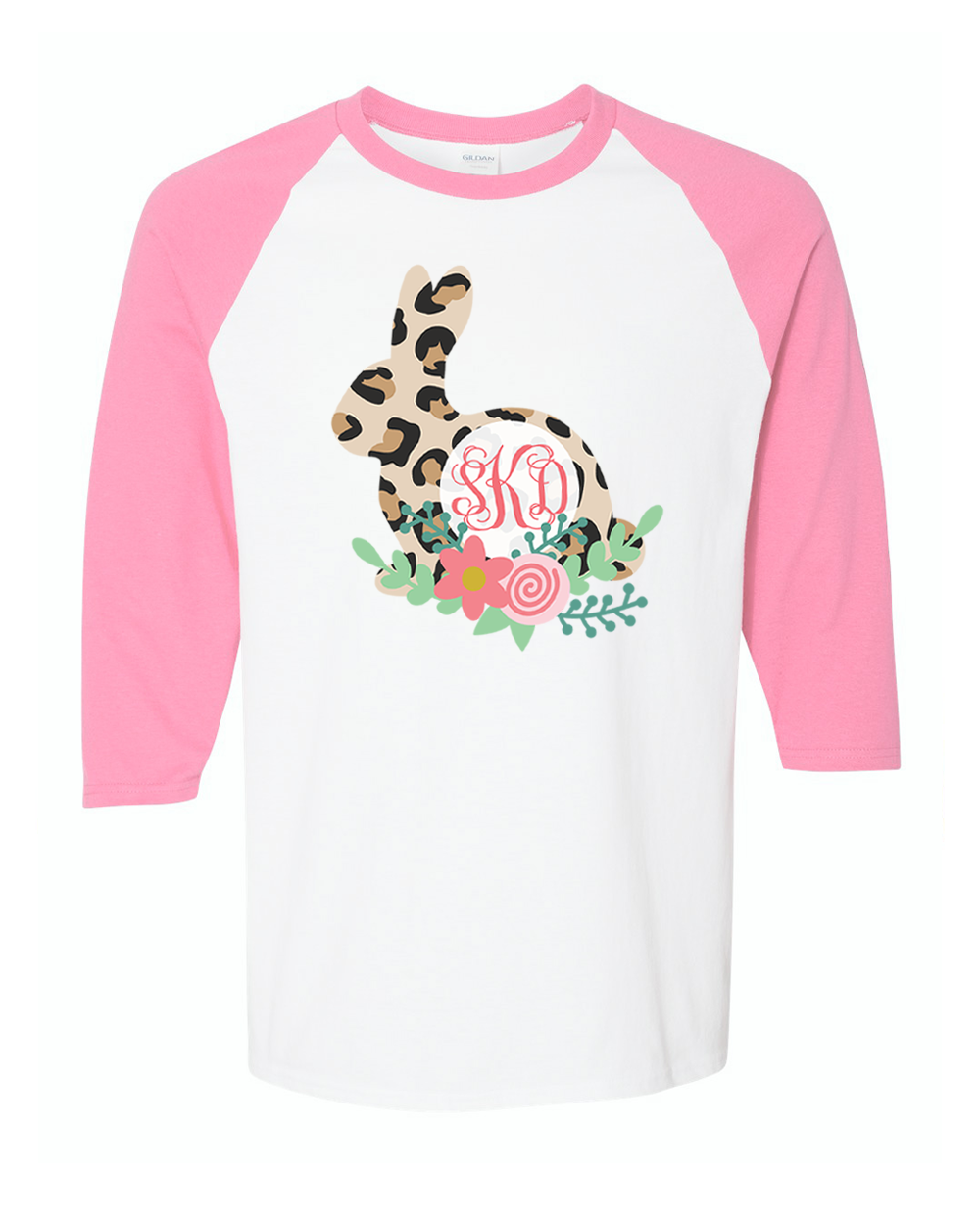 Monogram Leopard Print Easter Rabbit Raglan Tee