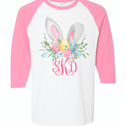 Monogram Bunny Ears with Eggs Raglan Tee