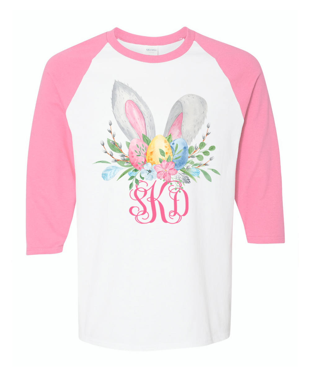 Monogram Bunny Ears with Eggs Raglan Tee