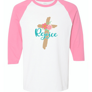 Rejoice Floral Cross Easter Raglan Tee