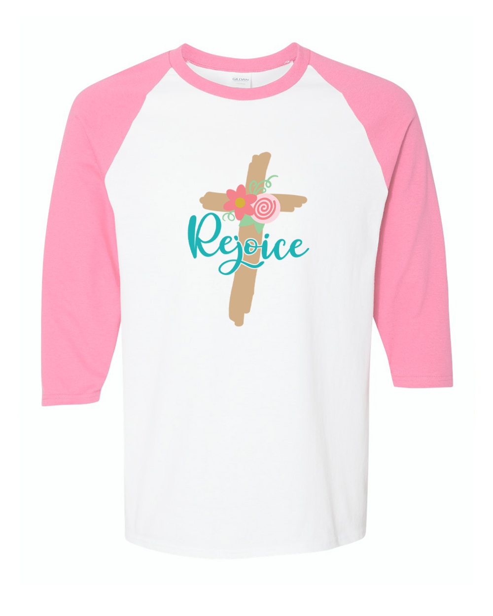 Rejoice Floral Cross Easter Raglan Tee