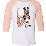 Monogram Leopard Rose Gold LOVE Bunny Raglan Tee