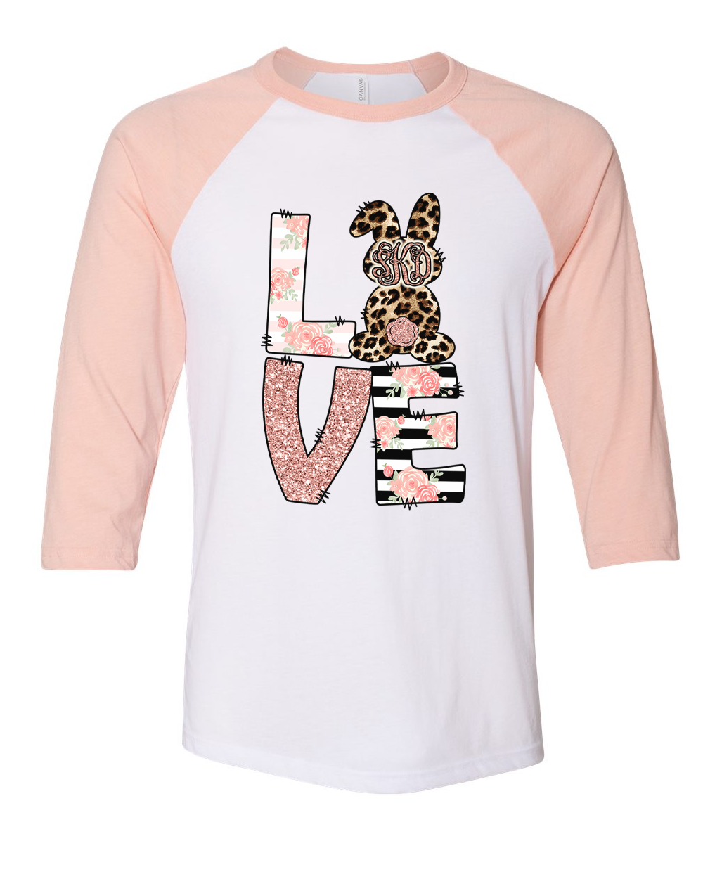 Monogram Leopard Rose Gold LOVE Bunny Raglan Tee