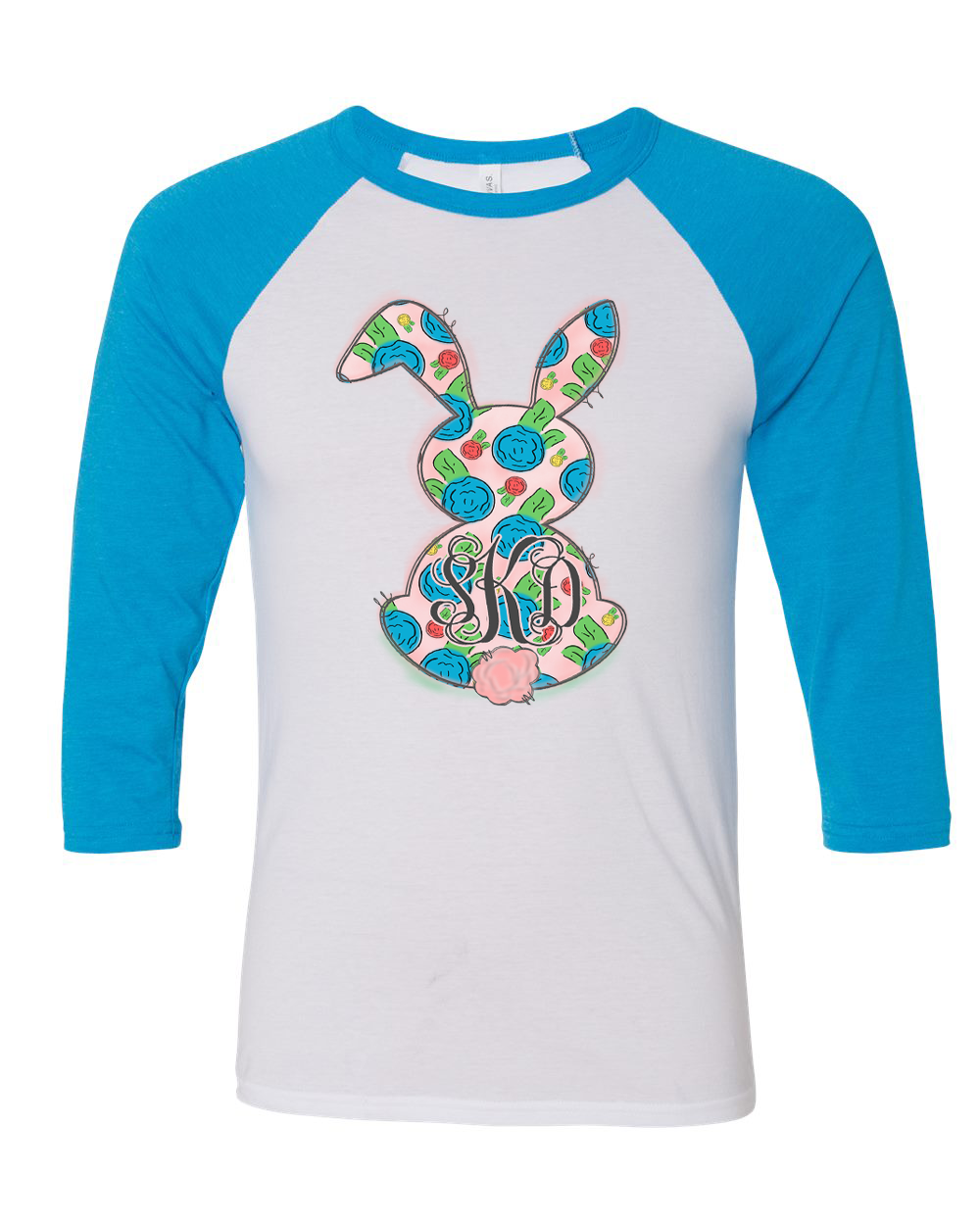Monogram Fun Floral Bunny Easter Raglan Tee