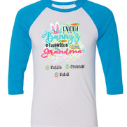 Personalized Shirt For Grandma Every Bunny's Favorite & Easter Eggs with Custom Grandkids Name Easter Day Raglan Tee