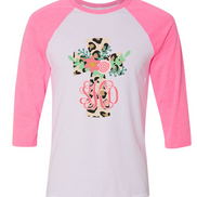 Monogram Floral Leopard Cross Raglan Tee