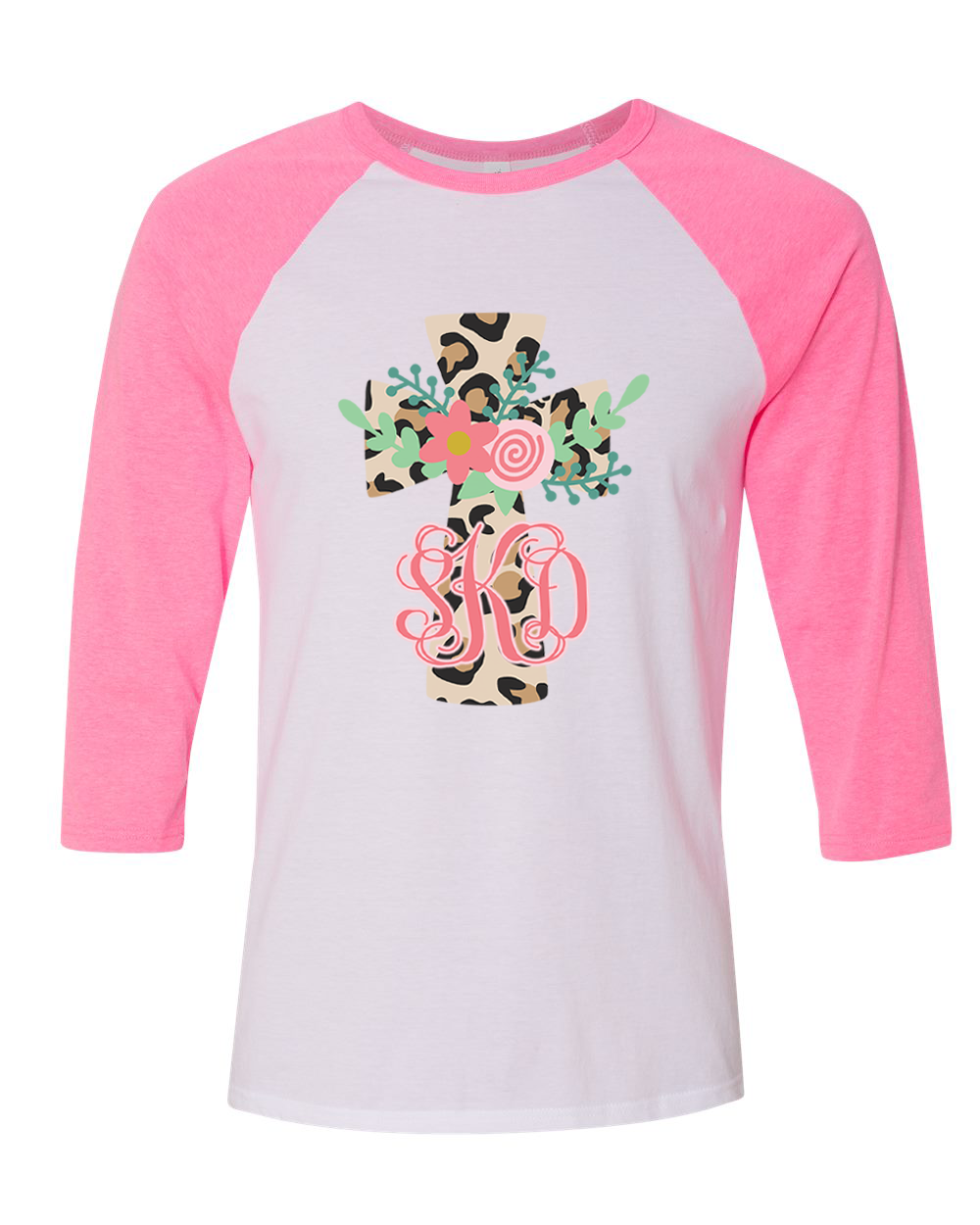 Monogram Floral Leopard Cross Raglan Tee